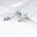 Authentic Women Gift Spring Bird & Tree Leaf Leaves Dangle Pendant Necklace925 Sterling Silver Jewelry